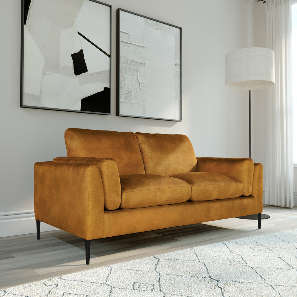 Lucia 2 Seater Sofa, Mustard Aura Velvet