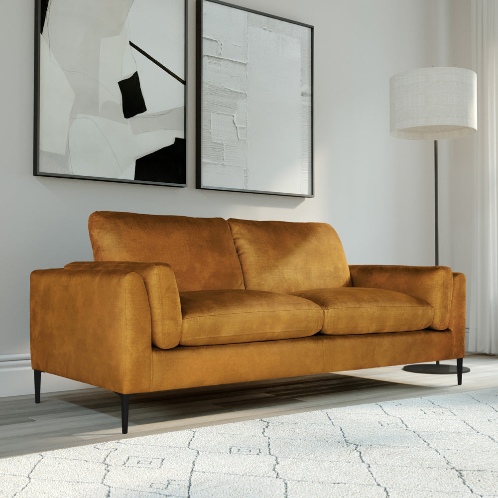 Lucia 3 Seater Sofa, Mustard Aura Velvet