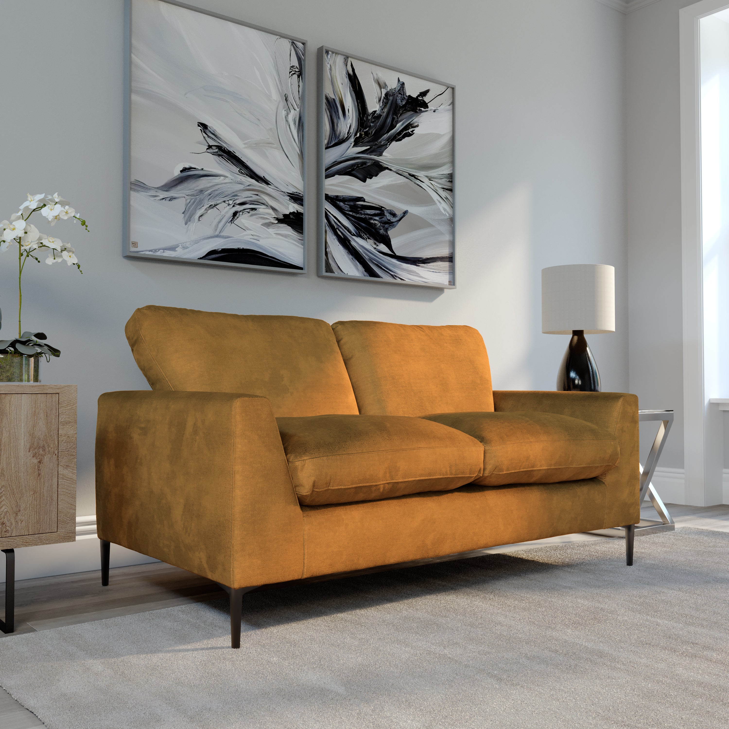 Lexi 2 Seater Sofa, Mustard Aura Velvet