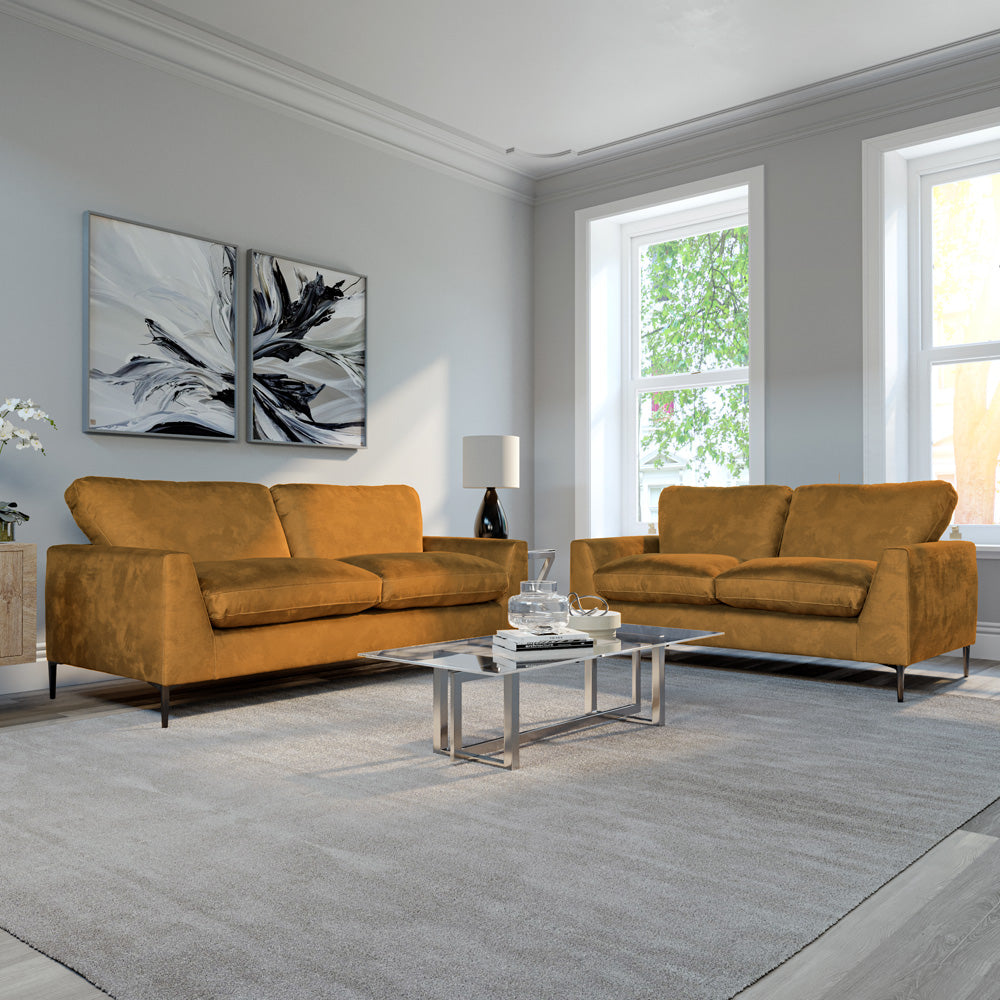 Lexi 3+2 Seater Sofa Set, Mustard Aura Velvet